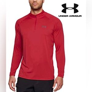 Under Armour Men’s Tech Quarter-Zip Pullover Red/Gray Loose 2XL Athleisure